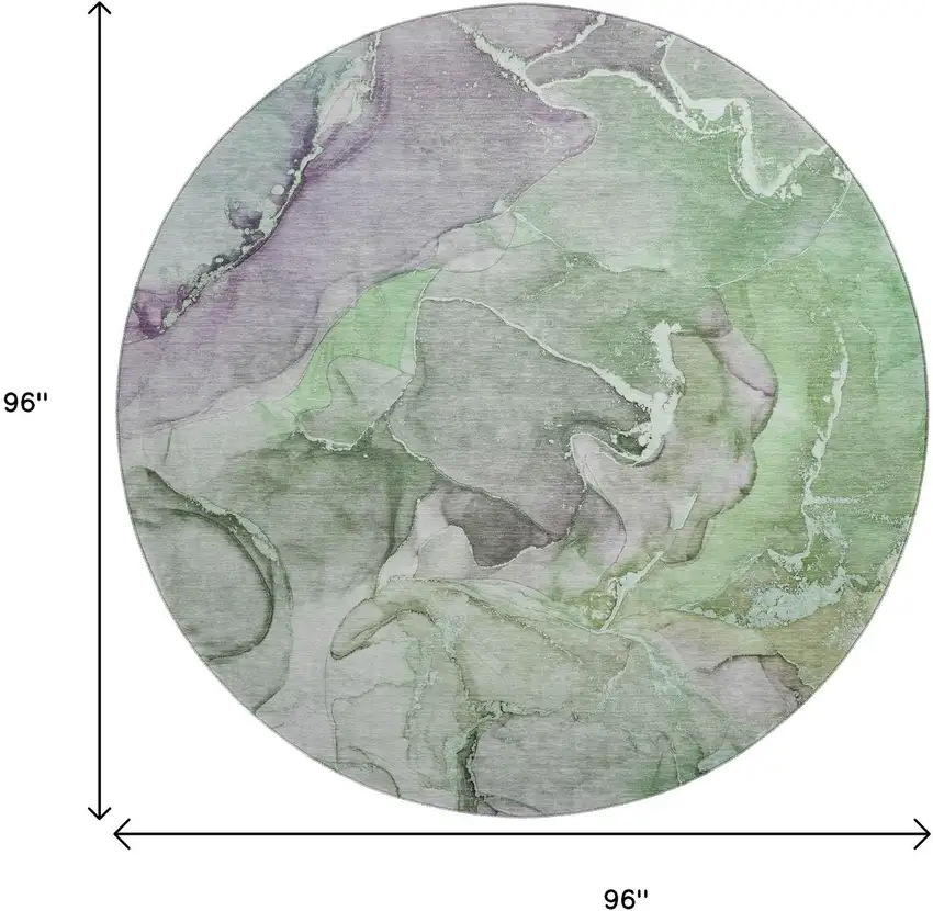 8' Green And Gray Abstract Washable Round Rug With UV Protection Photo 3