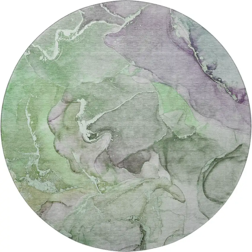 8' Green And Gray Abstract Washable Round Rug With UV Protection Photo 4