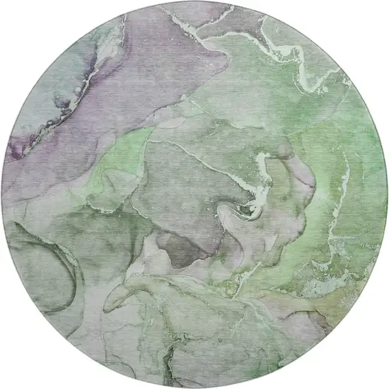 8' Green And Gray Abstract Washable Round Rug With UV Protection Photo 1
