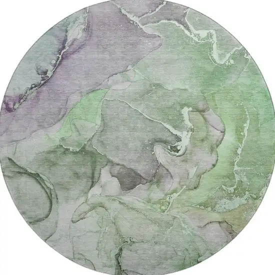 8' Green And Gray Abstract Washable Round Rug With UV Protection Photo 3