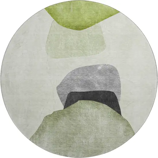 8' Green And Gray Abstract Washable Round Rug With UV Protection Photo 1