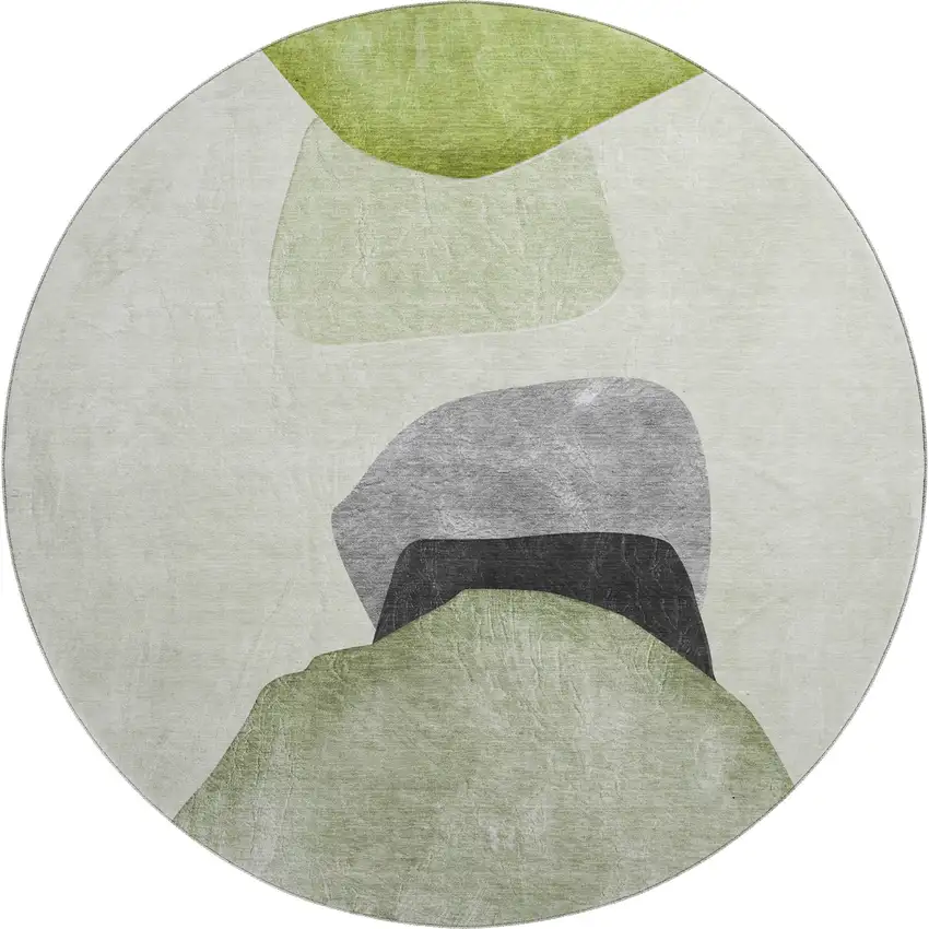 8' Green And Gray Abstract Washable Round Rug With UV Protection Photo 1
