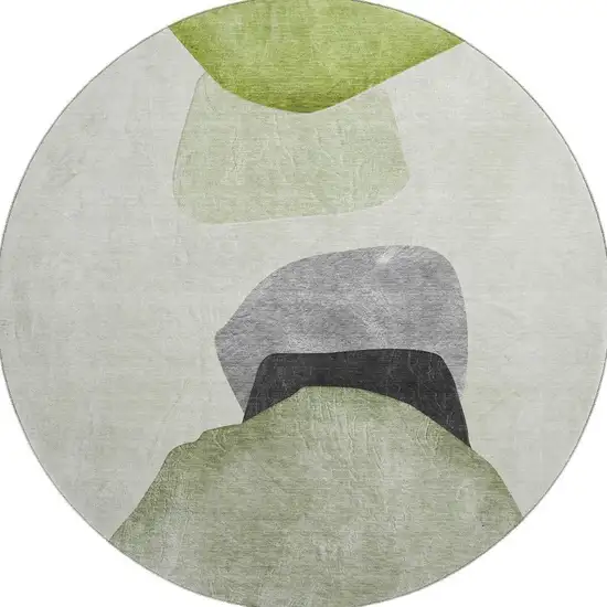 8' Green And Gray Abstract Washable Round Rug With UV Protection Photo 4
