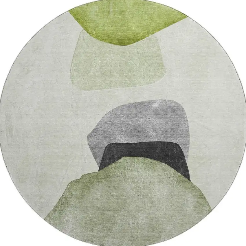 8' Green And Gray Abstract Washable Round Rug With UV Protection Photo 4