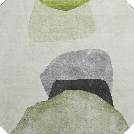 8' Green And Gray Abstract Washable Round Rug With UV Protection Photo 3