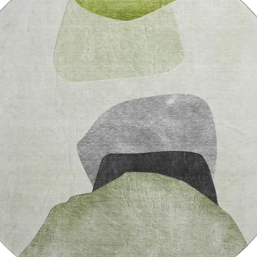 8' Green And Gray Abstract Washable Round Rug With UV Protection Photo 3