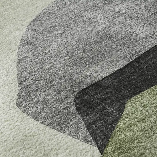 8' Green And Gray Abstract Washable Round Rug With UV Protection Photo 9