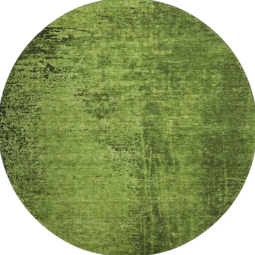 8' Green And Gray Abstract Washable Round Rug With UV Protection Photo 4
