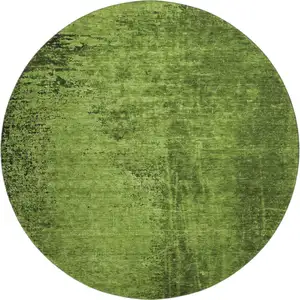 Photo of 8' Green And Gray Abstract Washable Round Rug With UV Protection