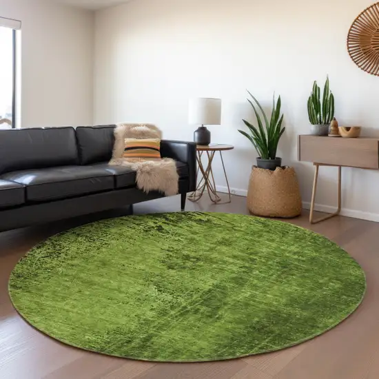 8' Green And Gray Abstract Washable Round Rug With UV Protection Photo 5