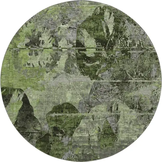 8' Green And Gray Abstract Washable Round Rug With UV Protection Photo 1