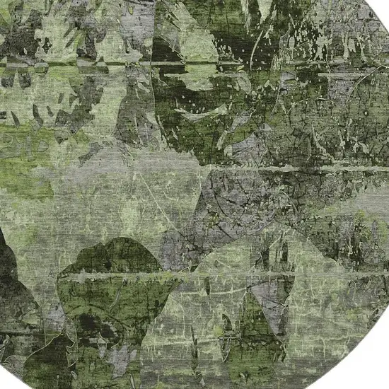 8' Green And Gray Abstract Washable Round Rug With UV Protection Photo 3