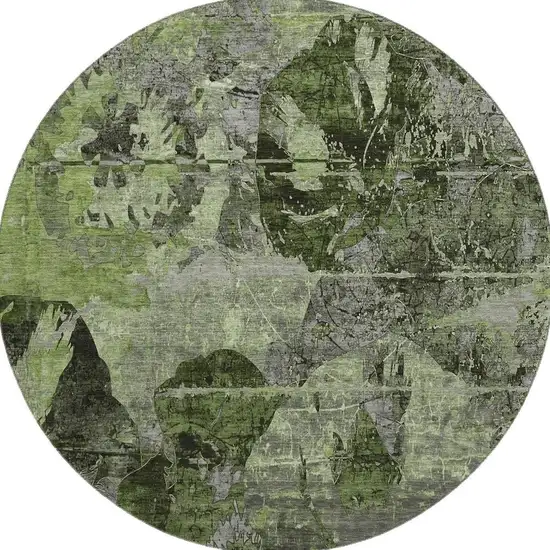 8' Green And Gray Abstract Washable Round Rug With UV Protection Photo 4