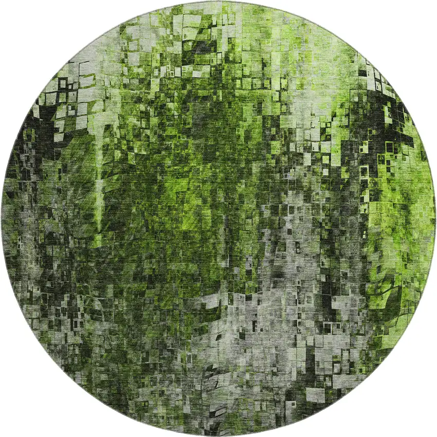8' Green And Gray Abstract Washable Round Rug With UV Protection Photo 1