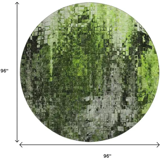 8' Green And Gray Abstract Washable Round Rug With UV Protection Photo 3