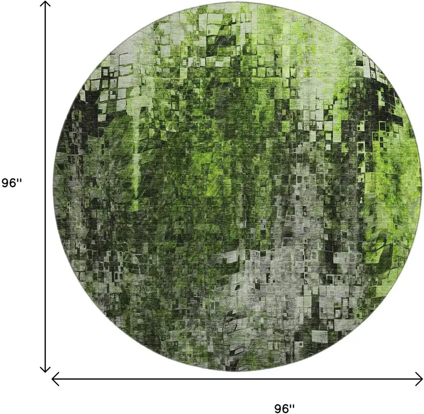 8' Green And Gray Abstract Washable Round Rug With UV Protection Photo 3