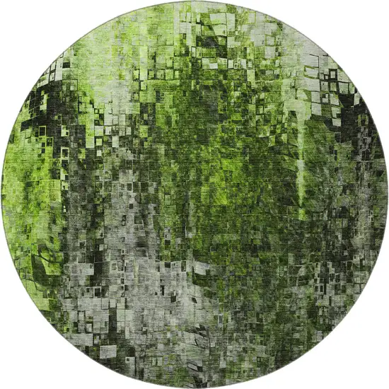 8' Green And Gray Abstract Washable Round Rug With UV Protection Photo 4