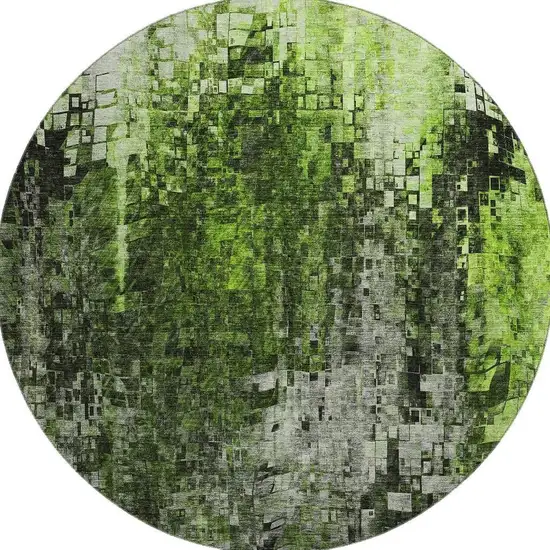 8' Green And Gray Abstract Washable Round Rug With UV Protection Photo 3