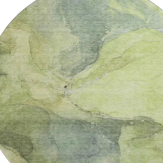 8' Green And Gray Abstract Washable Round Rug With UV Protection Photo 2