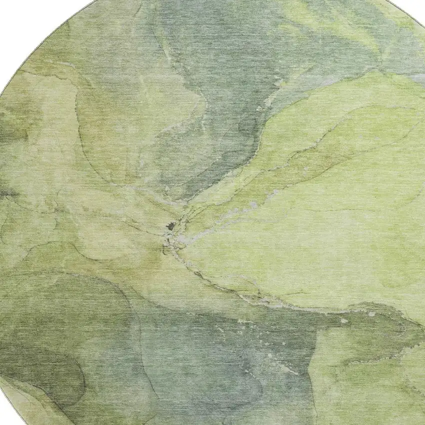 8' Green And Gray Abstract Washable Round Rug With UV Protection Photo 2