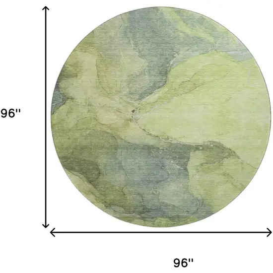 8' Green And Gray Abstract Washable Round Rug With UV Protection Photo 9