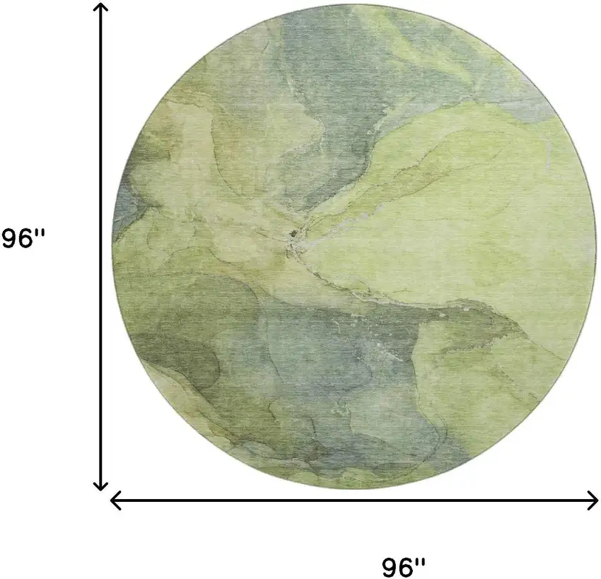 8' Green And Gray Abstract Washable Round Rug With UV Protection Photo 9