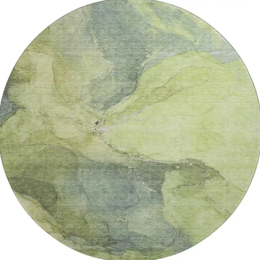 8' Green And Gray Abstract Washable Round Rug With UV Protection Photo 3