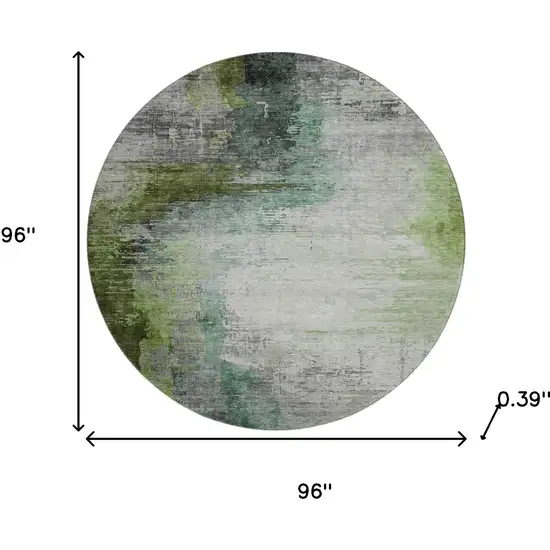 8' Green And Gray Abstract Washable Round Rug With UV Protection Photo 8