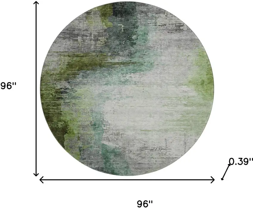 8' Green And Gray Abstract Washable Round Rug With UV Protection Photo 8