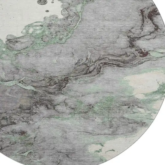 8' Green And Gray Abstract Washable Round Rug With UV Protection Photo 3