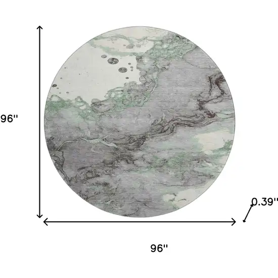 8' Green And Gray Abstract Washable Round Rug With UV Protection Photo 8