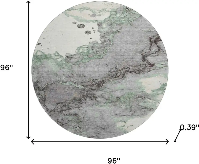 8' Green And Gray Abstract Washable Round Rug With UV Protection Photo 8