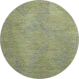 Photo of 8' Green And Gray Botanical Leaves Washable Round Rug With UV Protection