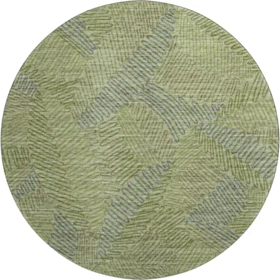8' Green And Gray Botanical Leaves Washable Round Rug With UV Protection Photo 2