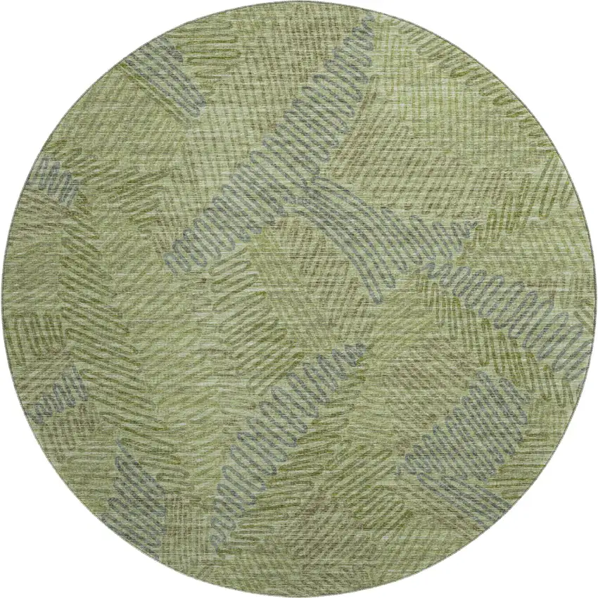 8' Green And Gray Botanical Leaves Washable Round Rug With UV Protection Photo 2