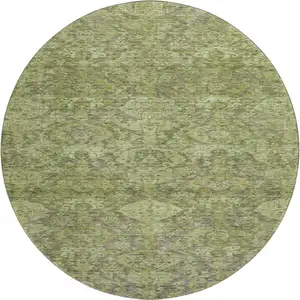 Photo of 8' Green And Gray Damask Washable Round Rug With UV Protection