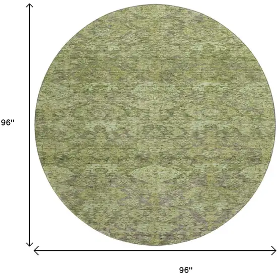 8' Green And Gray Damask Washable Round Rug With UV Protection Photo 9