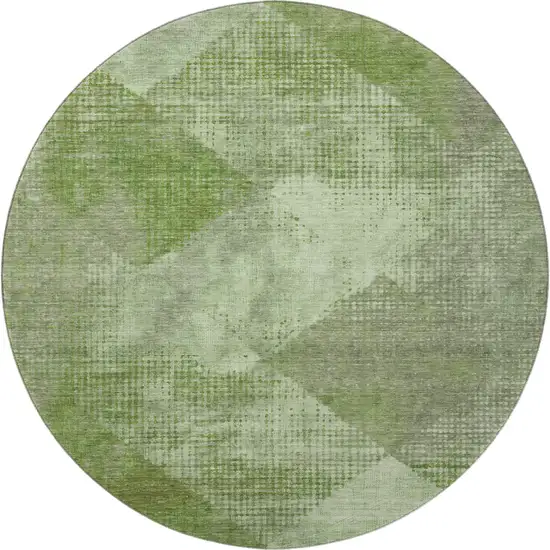 8' Green And Gray Diamond Washable Round Rug With UV Protection Photo 3