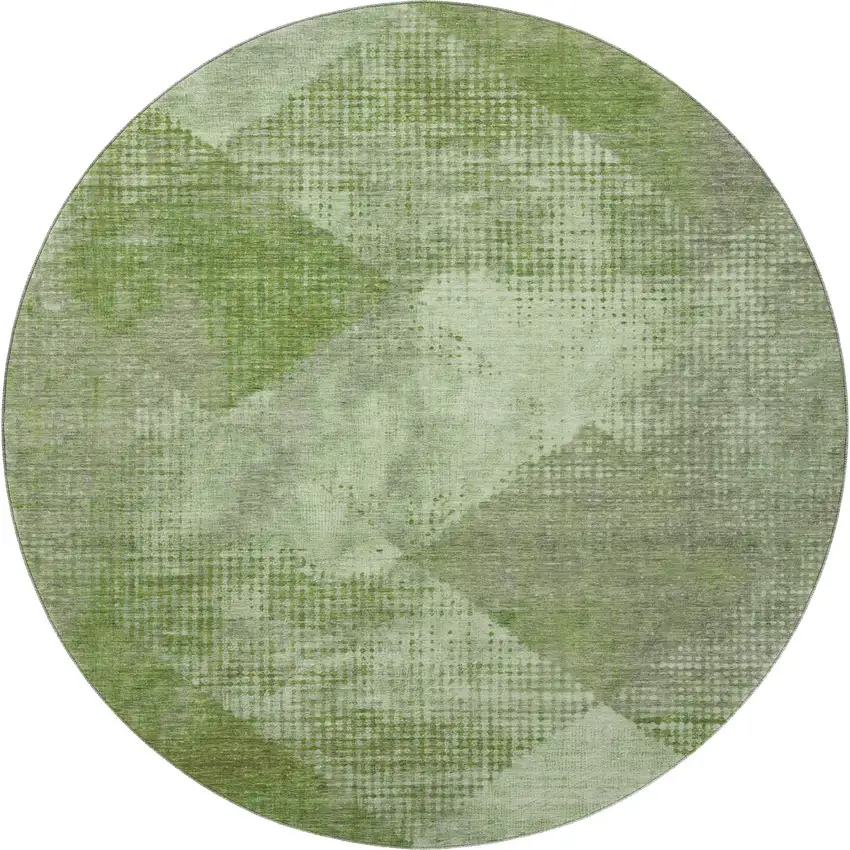 8' Green And Gray Diamond Washable Round Rug With UV Protection Photo 3