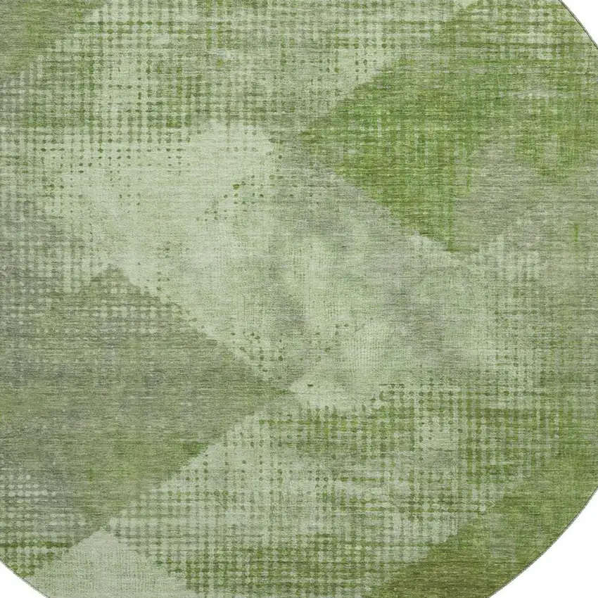 8' Green And Gray Diamond Washable Round Rug With UV Protection Photo 2