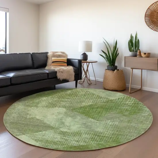 8' Green And Gray Diamond Washable Round Rug With UV Protection Photo 4