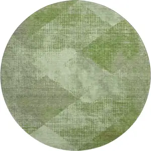 Photo of 8' Green And Gray Diamond Washable Round Rug With UV Protection