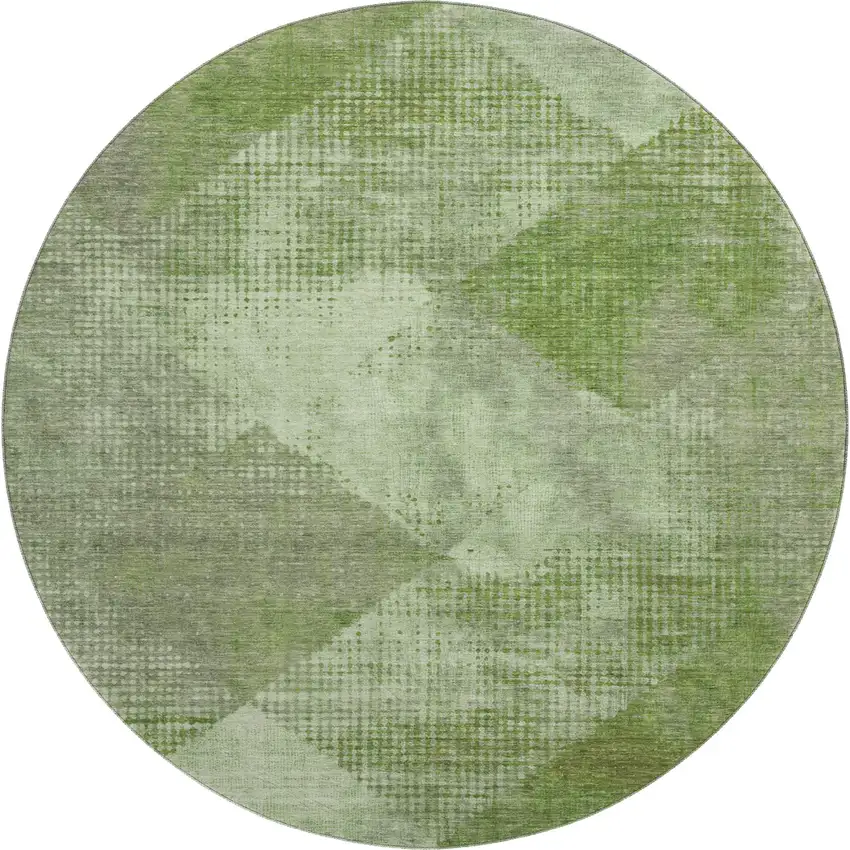 8' Green And Gray Diamond Washable Round Rug With UV Protection Photo 1