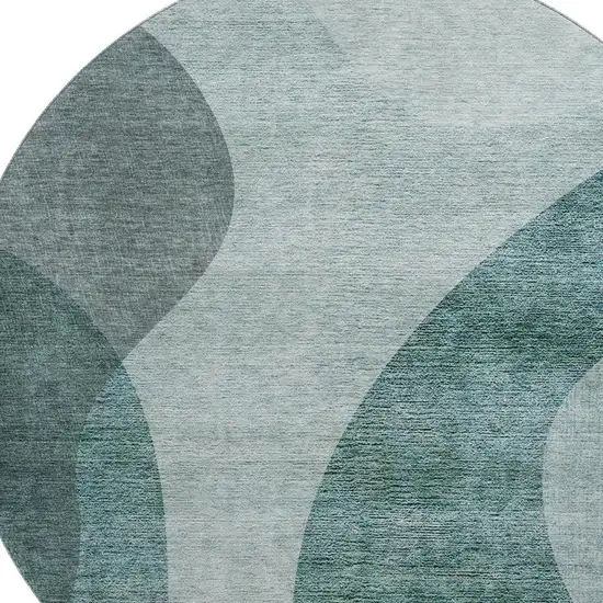 8' Green And Gray Geometric Washable Round Rug With UV Protection Photo 3