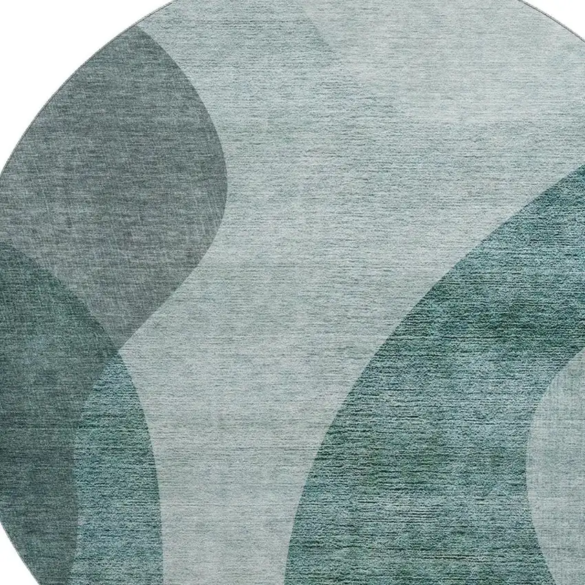 8' Green And Gray Geometric Washable Round Rug With UV Protection Photo 3