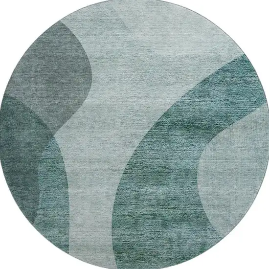 8' Green And Gray Geometric Washable Round Rug With UV Protection Photo 4