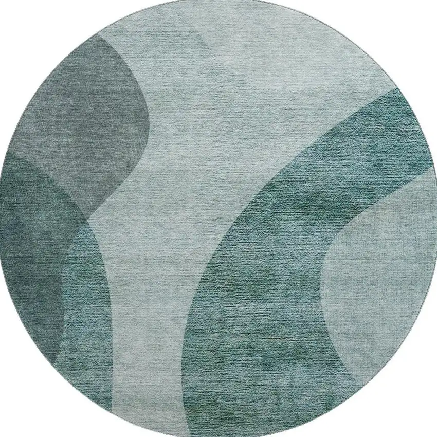 8' Green And Gray Geometric Washable Round Rug With UV Protection Photo 4