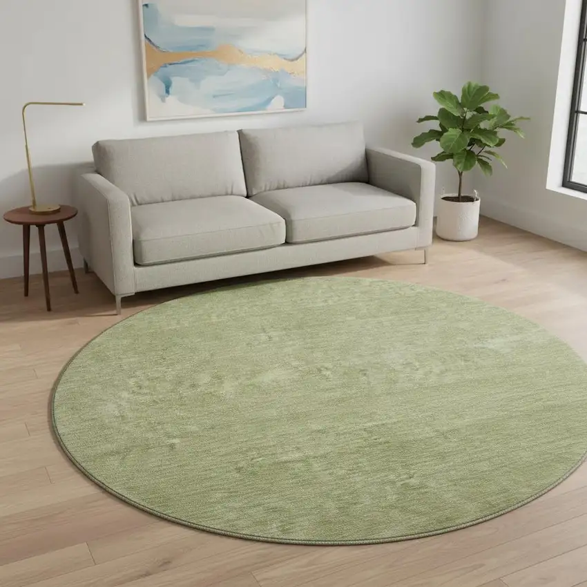 8' Green And Gray Ombre Washable Round Rug With UV Protection Photo 2