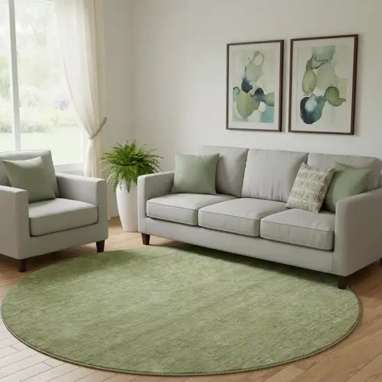 8' Green And Gray Ombre Washable Round Rug With UV Protection Photo 1