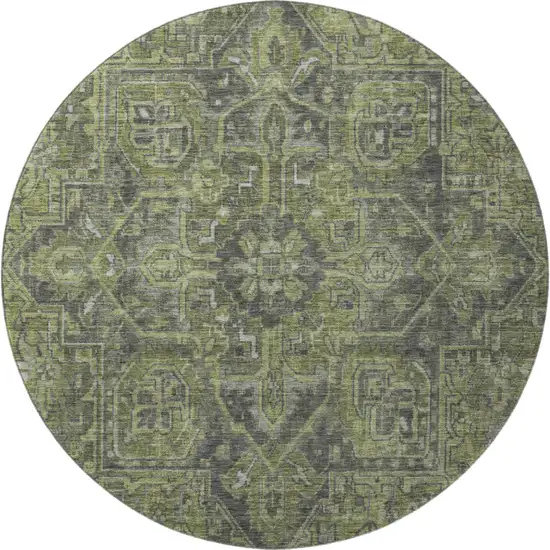 8' Green And Gray Oriental Washable Round Rug With UV Protection Photo 4